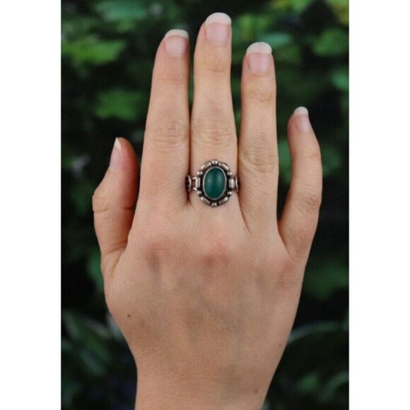 Sterling Silver Green Onyx Ring Size 9 3/4 - Picture 2 of 7